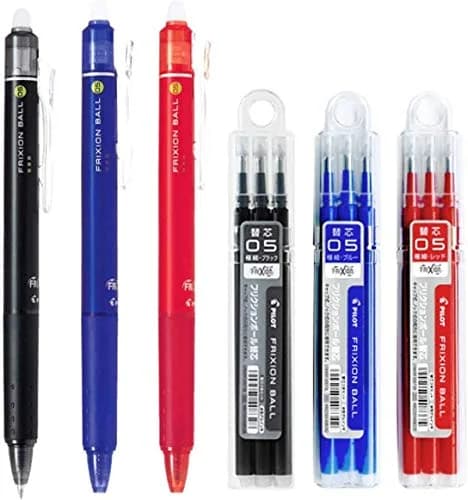 Pilot FriXion Ball Knock Retractable Erasable Gel Ink Pens 0.5mm | Extra Fine Point, 3 Pens & 9 Refills thumbnail 1