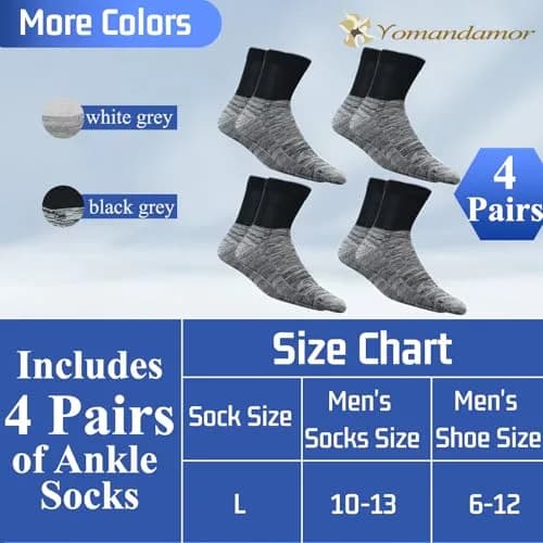 Yomandamor Men's 4 Pairs Diabetic Ankle Socks Seamless Toe Cushion Sole | Comfort & Circulation Support thumbnail 6