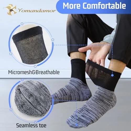 Yomandamor Men's 4 Pairs Diabetic Ankle Socks Seamless Toe Cushion Sole | Comfort & Circulation Support thumbnail 3