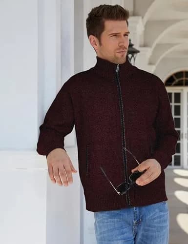 Yeokou Men's Slim Fit Zip Up Casual Knitted Cardigan Sweater with Pockets (Large, Wine Red) | Soft Cashmere Blend for Casual & Business Wear thumbnail 8