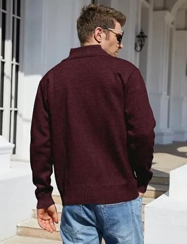 Yeokou Men's Slim Fit Zip Up Casual Knitted Cardigan Sweater with Pockets (Large, Wine Red) | Soft Cashmere Blend for Casual & Business Wear thumbnail 3