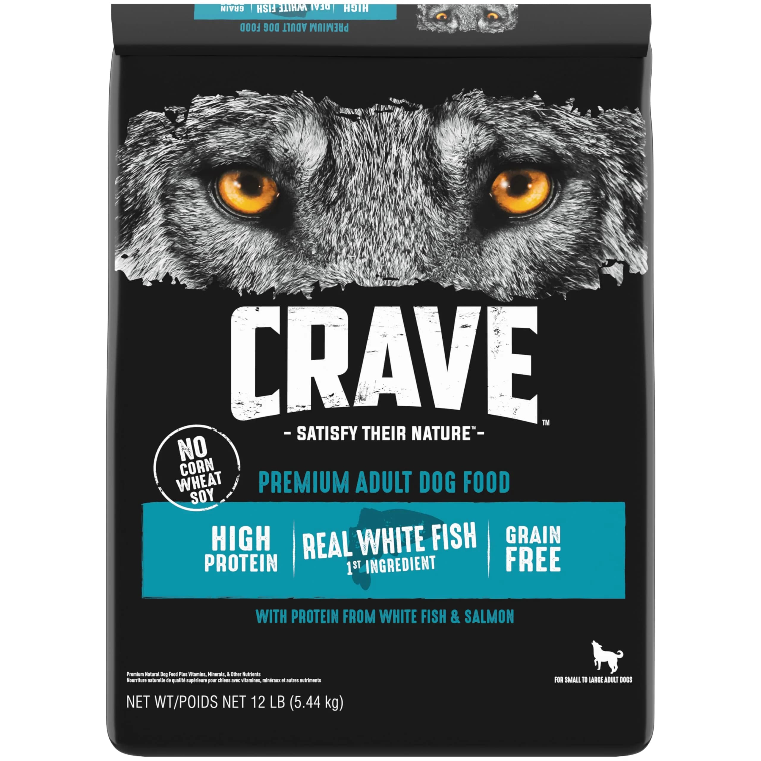 CRAVE Grain Free High Protein Adult Dry Dog Food, White Fish & Salmon, 12 lb. Bag | Protein-Rich, Grain-Free Nutrition for Dogs — 12 Pound