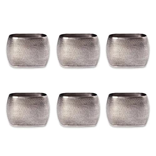 DII Silver 6 Count Napkin Ring Set | Modern Square Textured Design for Elegant Table Settings thumbnail 1