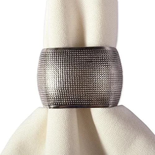 DII Silver 6 Count Napkin Ring Set | Modern Square Textured Design for Elegant Table Settings thumbnail 3