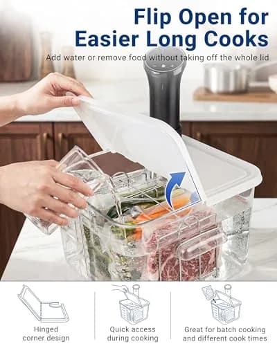 EVERIE Sous Vide Container Lid, Flip-Open, Fits Rubbermaid 12/18/22 QT | Reduce Evaporation & Heat Loss thumbnail 4