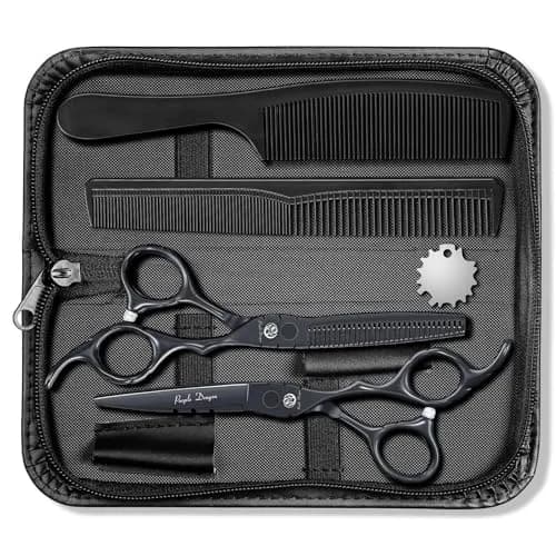 Purple Dragon 6 inch Hair Cutting Shears Set with Bag for Barbers - Black thumbnail 1