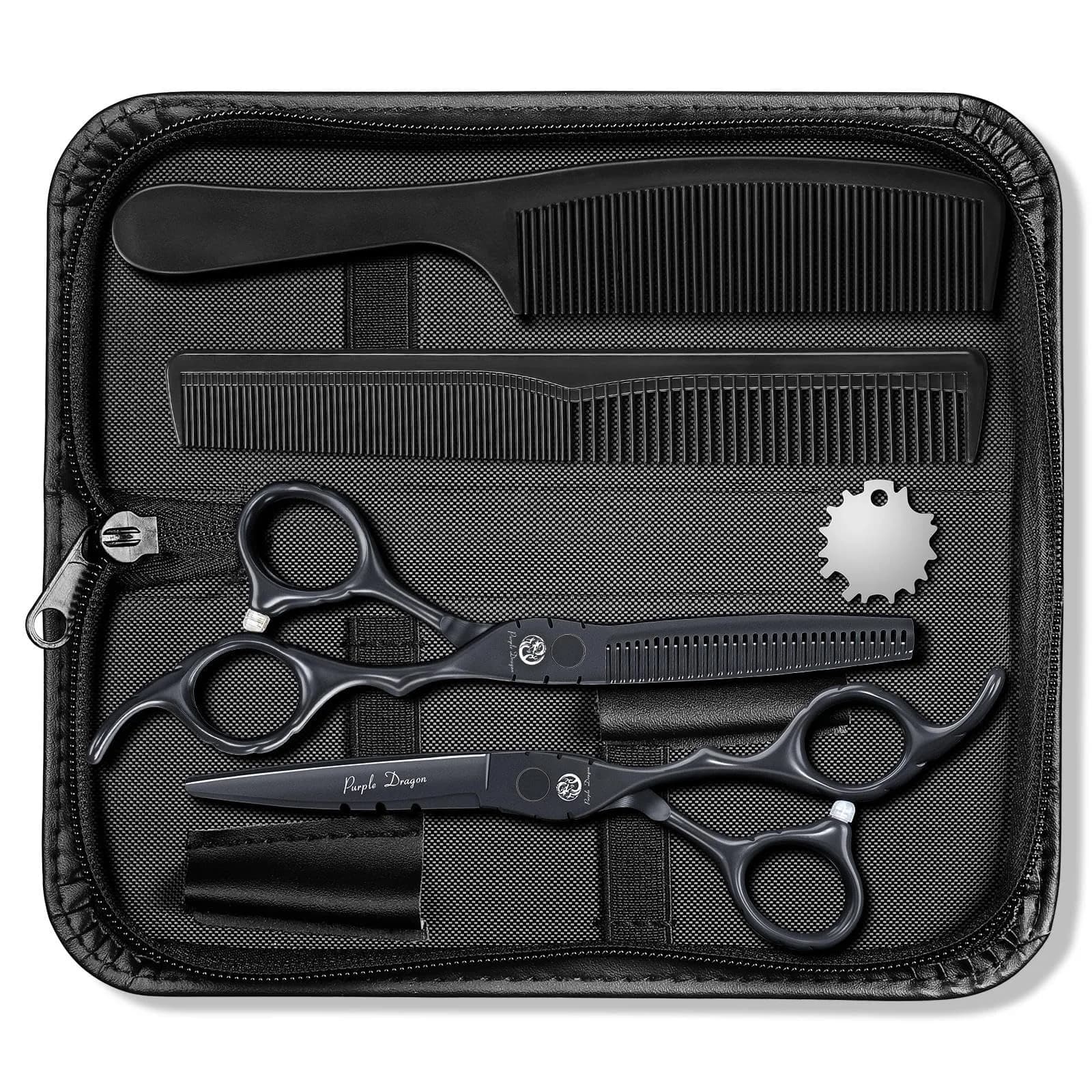 Purple Dragon 6 inch Hair Cutting Shears Set with Bag for Barbers - Black