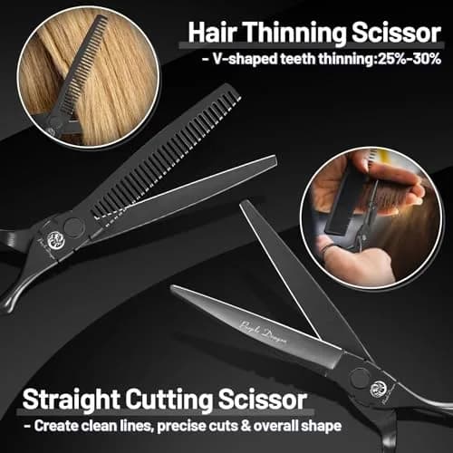 Purple Dragon 6 inch Hair Cutting Shears Set with Bag for Barbers - Black thumbnail 4