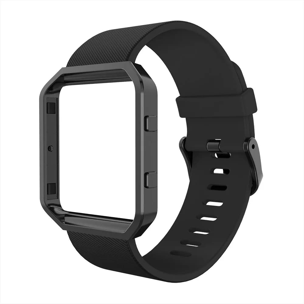 Simpeak Sport Band Compatible with Fitbit Blaze | Silicone Wrist & Metal Frame, Small, Black — Black