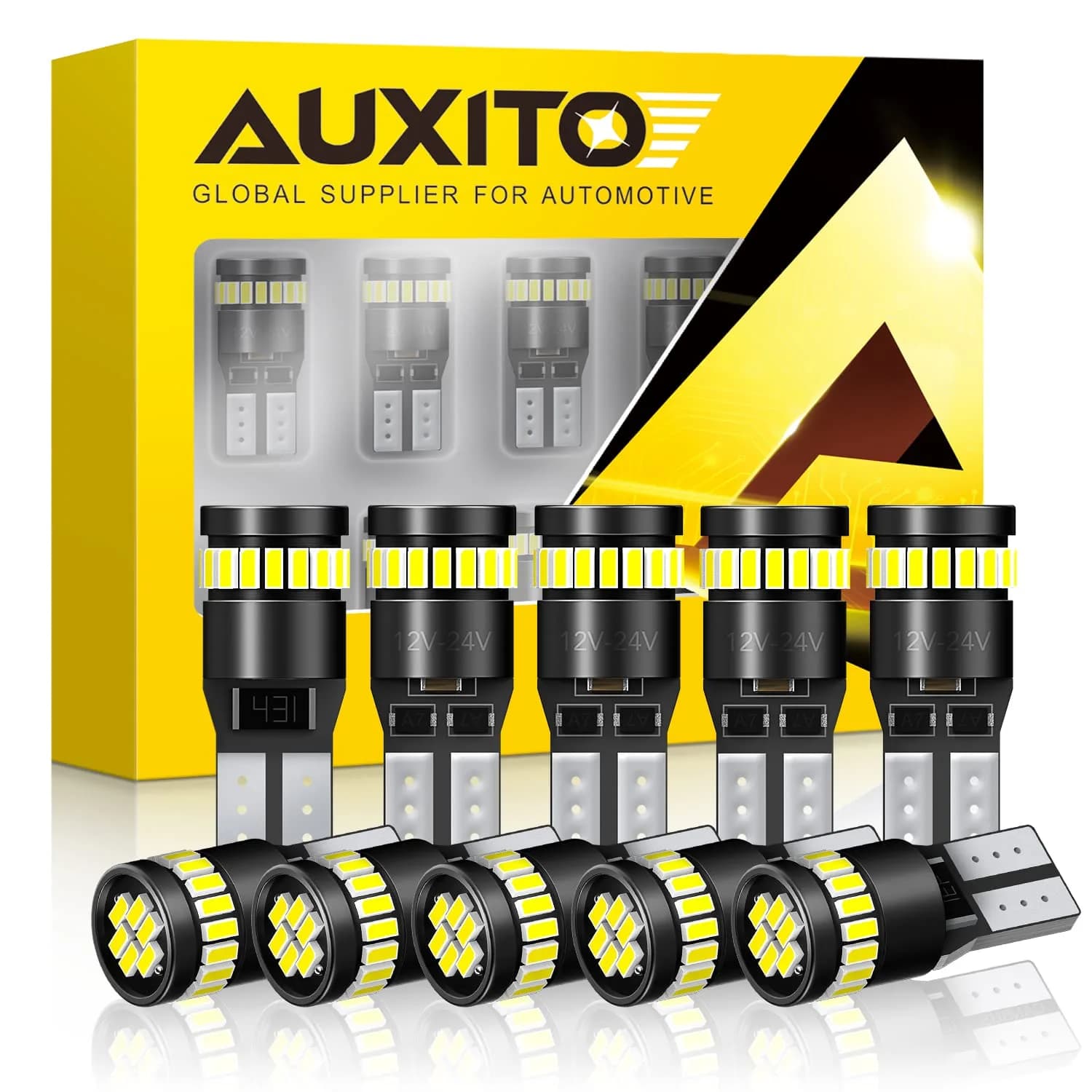 AUXITO 194 LED Bulb 6000K White 10-Pack | Error-Free Interior & Marker Lights — White