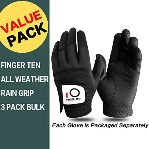 FINGER TEN All Weather Grip Golf Gloves Men 3 Pack (Black, X-Large, Left) | Wet & Dry Performance thumbnail 2