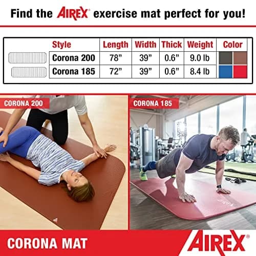 AIREX Corona 200 Premium Exercise Mat for Yoga, Physical Therapy, Rehabilitation, Balance & Stability Exercises, Pilates, Aerobics 198cm x 99cm | Swiss Quality Foam thumbnail 6