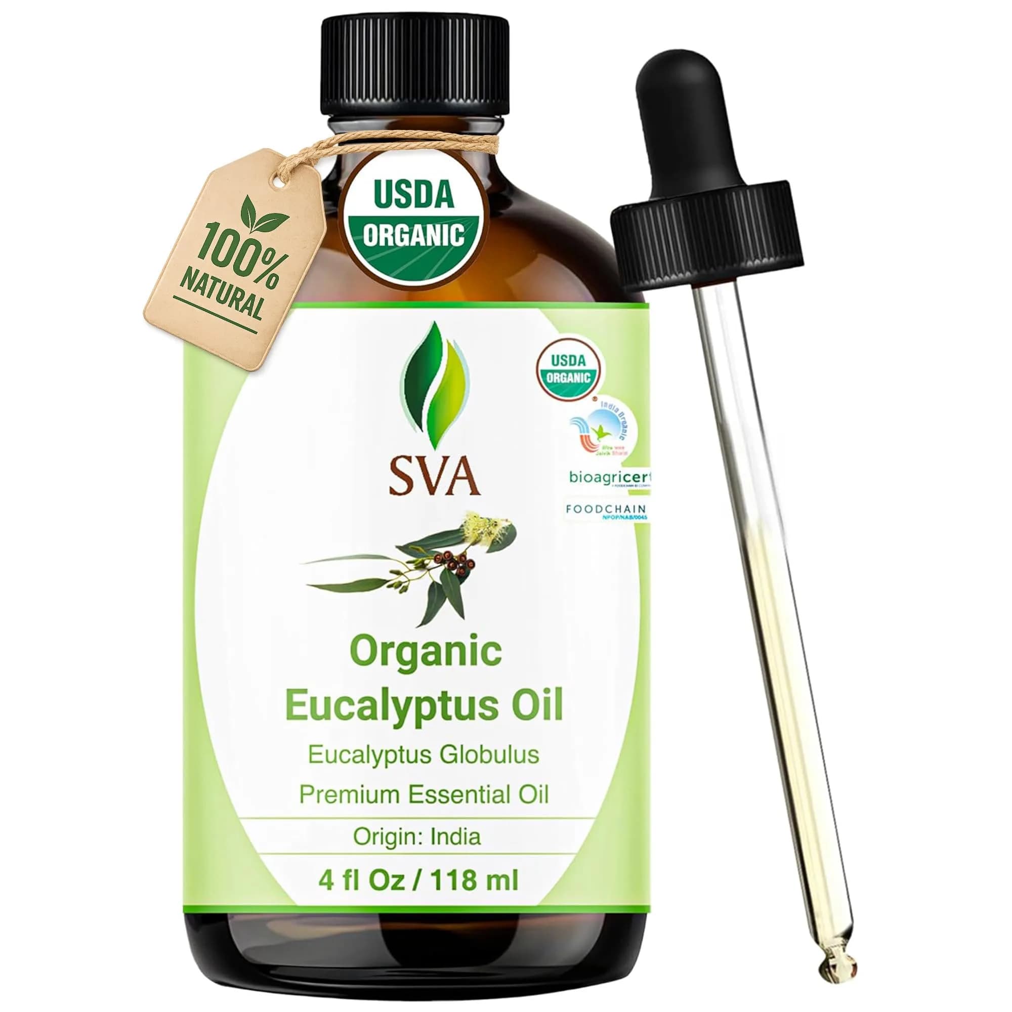 SVA ORGANICS Organic Eucalyptus Essential Oil 118 mL (4 Fl Oz) | Steam Distilled, Pure & Natural - main product image