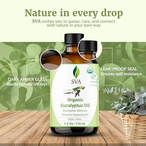 SVA ORGANICS Organic Eucalyptus Essential Oil 118 mL (4 Fl Oz) | Steam Distilled, Pure & Natural thumbnail 7
