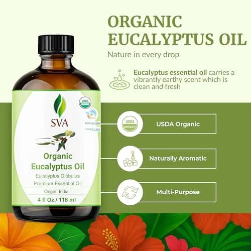 SVA ORGANICS Organic Eucalyptus Essential Oil 118 mL (4 Fl Oz) | Steam Distilled, Pure & Natural thumbnail 2