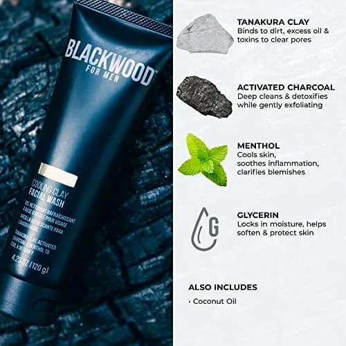 Blackwood For Men Cooling Clay Face Wash - Activated Charcoal, Menthol & Tanakura Clay | Deep Cleansing & Acne Treatment (7.41 oz) thumbnail 4