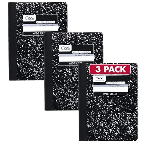Mead Composition Notebook, Wide Ruled Paper, 7.5" x 9.75", 100 Sheets, Black Marble, 3 Pack | Classic Journaling & Note-Taking thumbnail 1