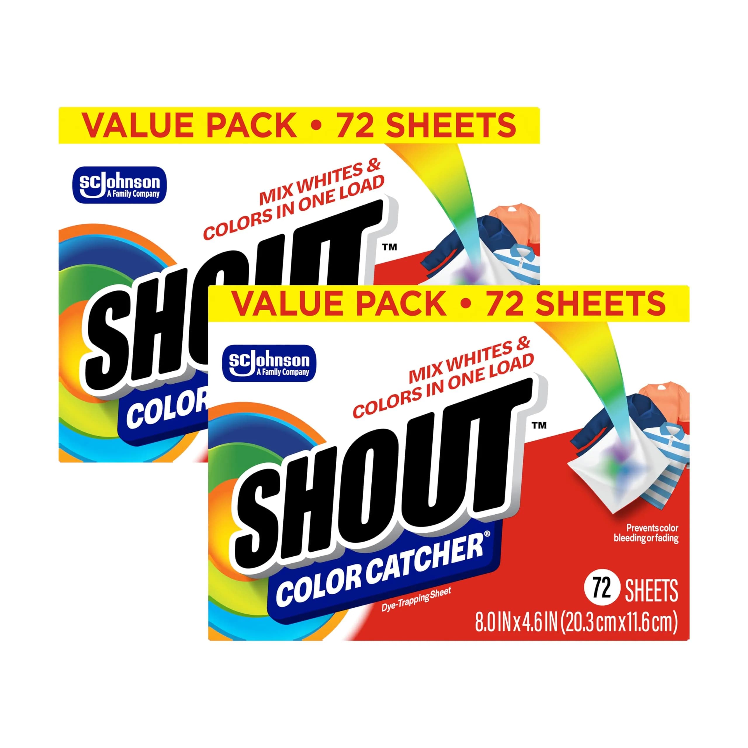 SHOUT Color Catchers Laundry Sheets 144 Count (72 Sheets x 2 Packs) | Prevents Color Runs & Maintains Original Clothing — Red