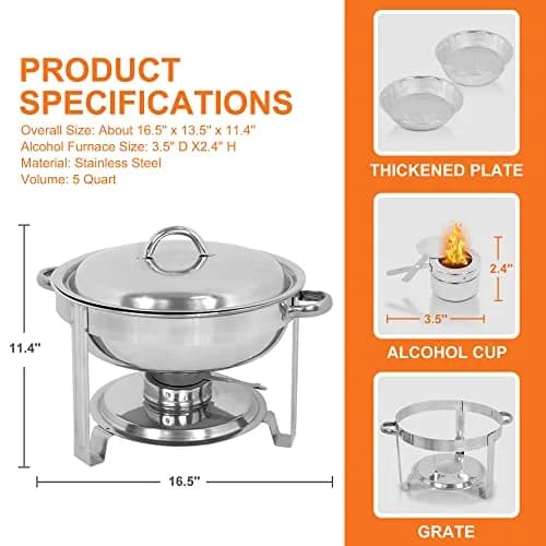 SUPER DEAL 5 Qt. Stainless Steel Chafing Dish Set | Durable Buffet Warmer for Catering & Events thumbnail 2