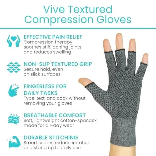 Vive Fingerless Compression Gloves for Arthritis - Textured Grip Support (60-120c) thumbnail 2