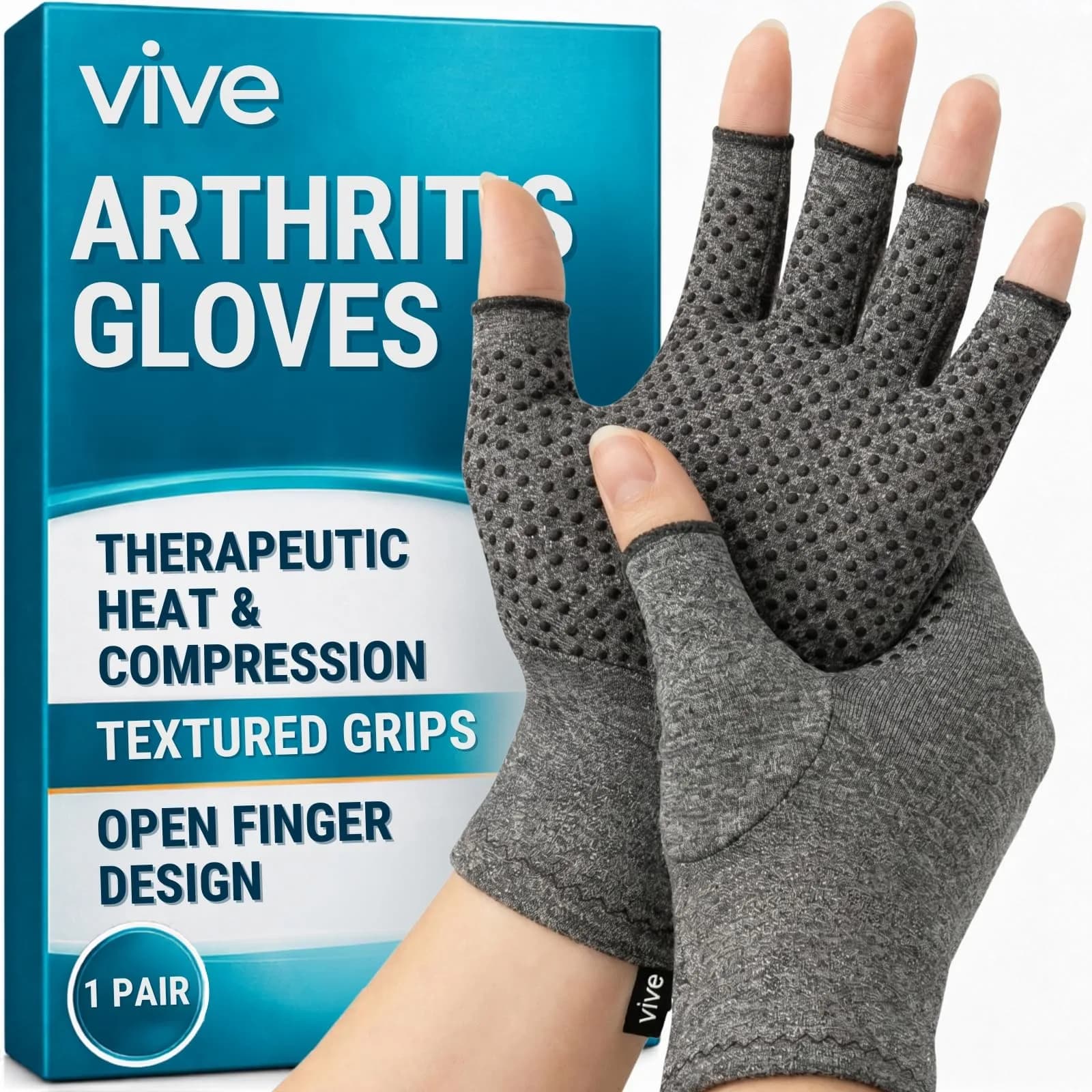 Vive Fingerless Compression Gloves for Arthritis - Textured Grip Support (60-120c) - main product image