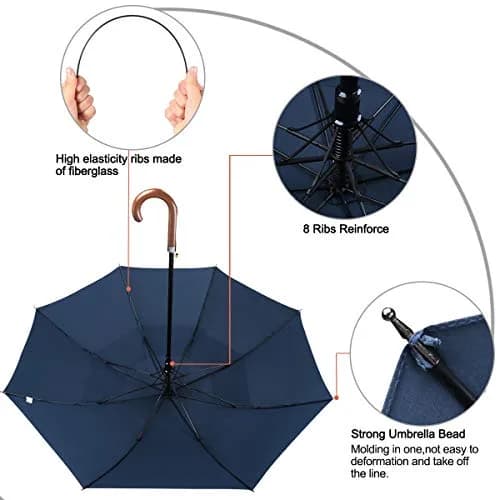 G4Free 52 Inch Golf Umbrella Windproof Large Stick Umbrella with Wooden Handle thumbnail 6