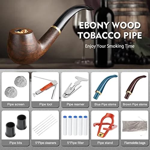 Scotte Handmade Wood Pipe Kit 20 Piece Set | Detachable Pipe with Accessories, Black & Pear Wood, Billiard Shape thumbnail 2