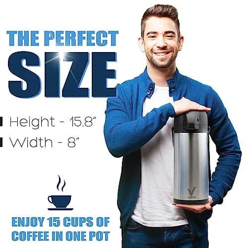VONDIOR 85 oz (2.5L) Insulated Stainless Steel Coffee Carafe with Pump | Keeps Hot/Cold 20H thumbnail 7