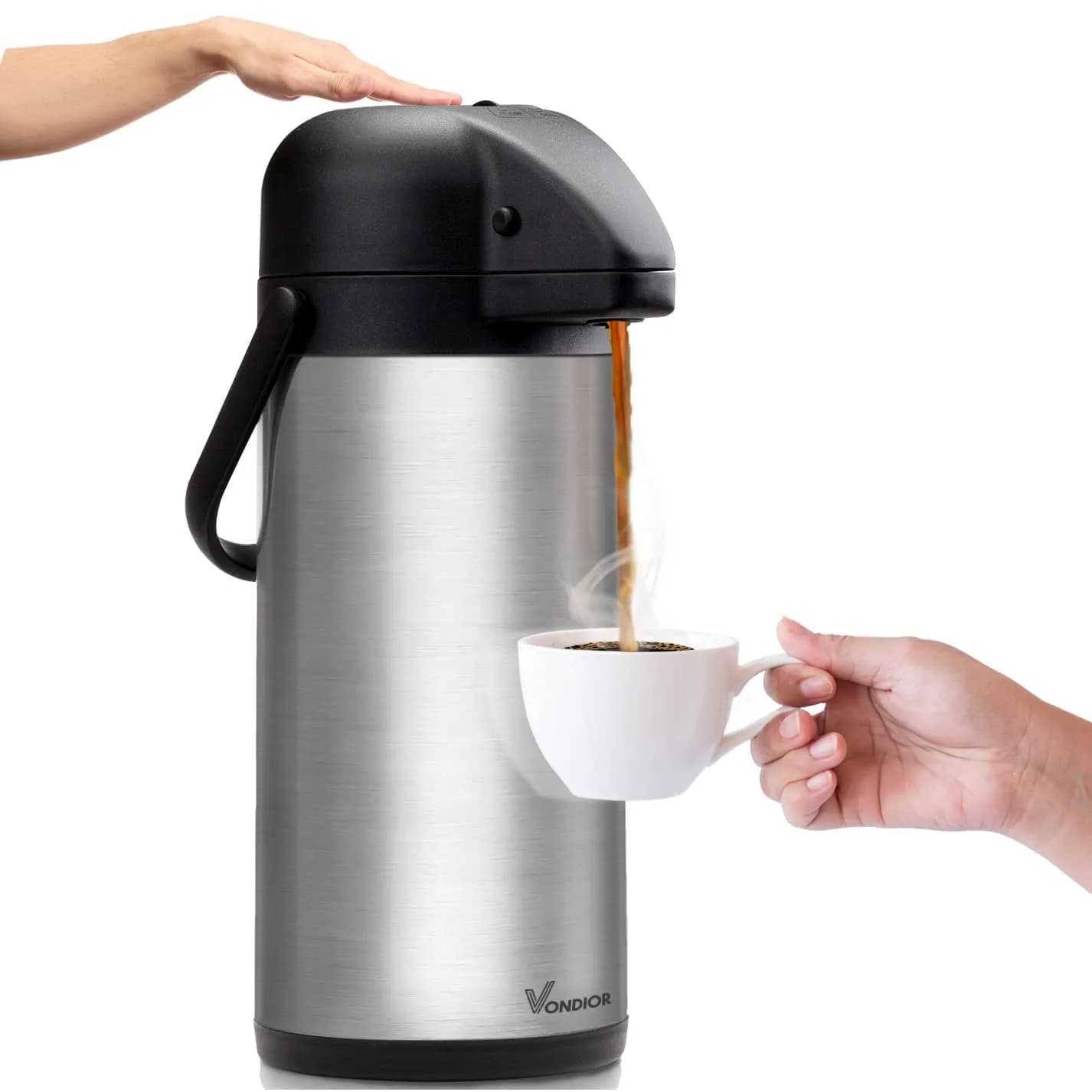 VONDIOR 85 oz (2.5L) Insulated Stainless Steel Coffee Carafe with Pump | Keeps Hot/Cold 20H