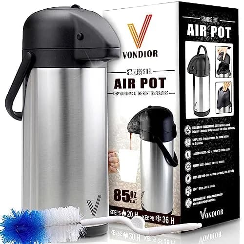 VONDIOR 85 oz (2.5L) Insulated Stainless Steel Coffee Carafe with Pump | Keeps Hot/Cold 20H thumbnail 8