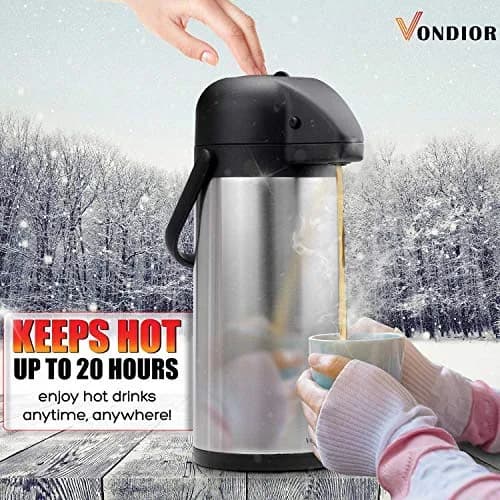 VONDIOR 85 oz (2.5L) Insulated Stainless Steel Coffee Carafe with Pump | Keeps Hot/Cold 20H thumbnail 3