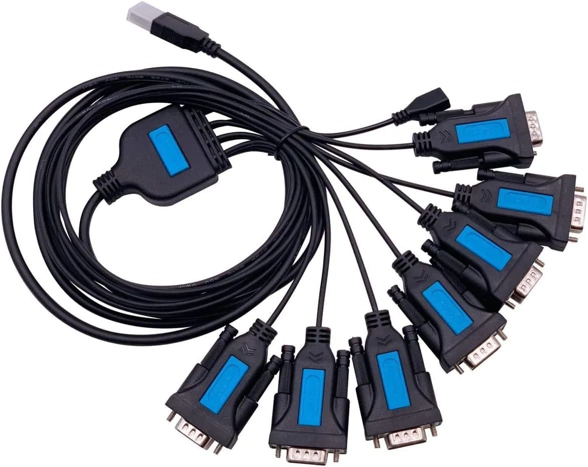 TECHTOO 7-Port USB to RS232 DB9 Serial Adapter Cable Male-to-Male with Thumbscrews - main product image
