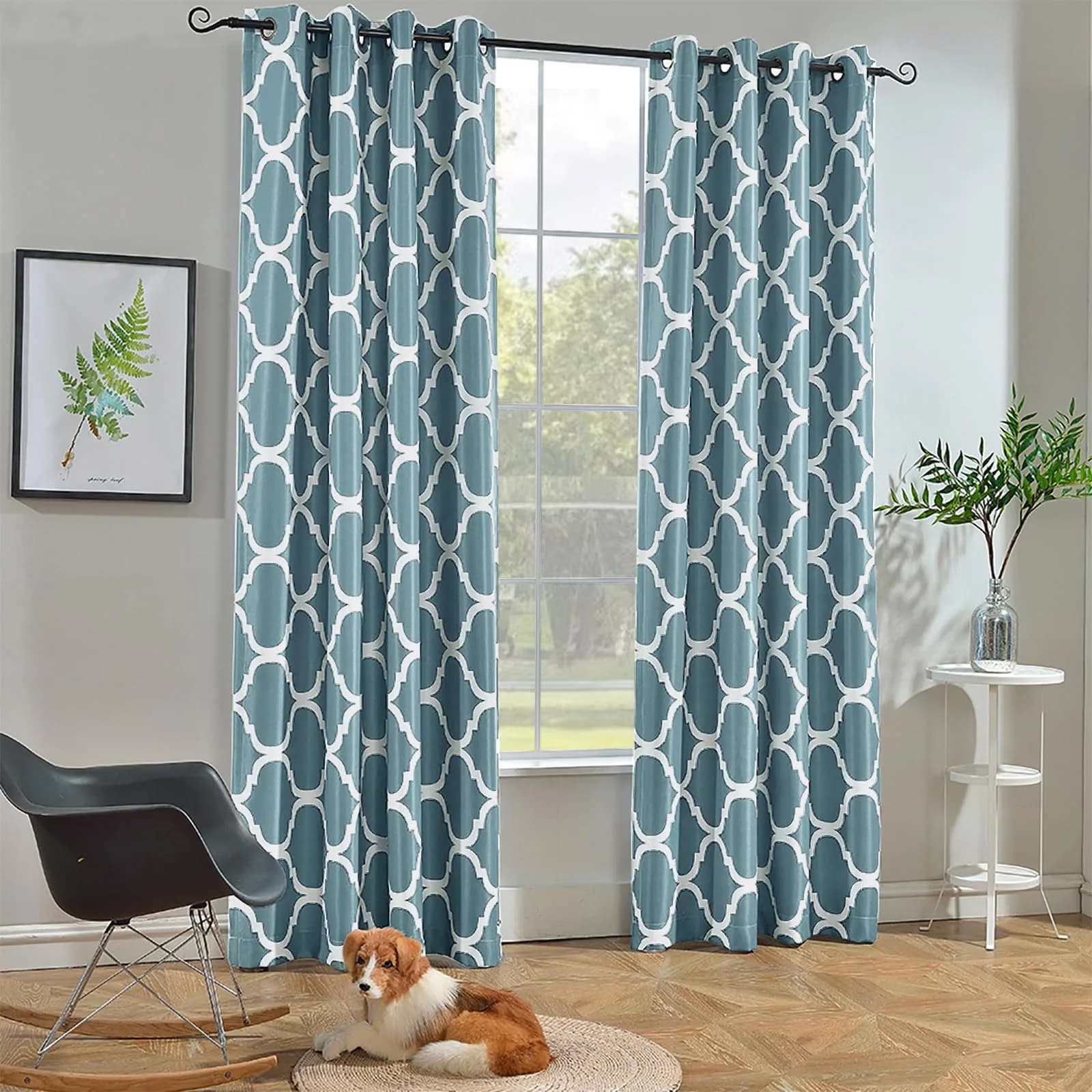 Melodieux Moroccan Fashion Room Darkening Blackout Grommet Curtains for Living Room, 52 in (132 cm) x 96 in (243 cm) | Geometric Moroccan Design
