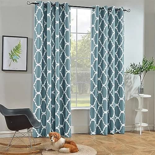 Melodieux Moroccan Fashion Room Darkening Blackout Grommet Curtains for Living Room, 52 in (132 cm) x 96 in (243 cm) | Geometric Moroccan Design thumbnail 1