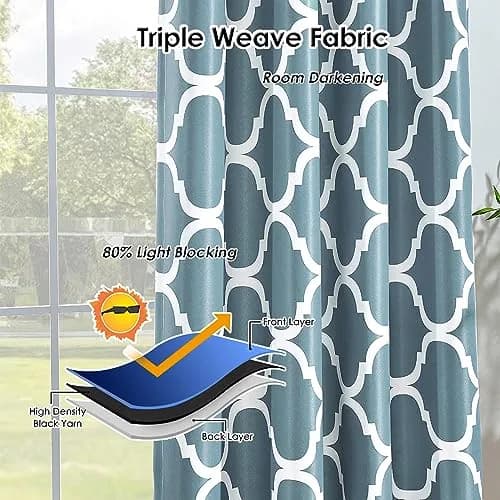 Melodieux Moroccan Fashion Room Darkening Blackout Grommet Curtains for Living Room, 52 in (132 cm) x 96 in (243 cm) | Geometric Moroccan Design thumbnail 5