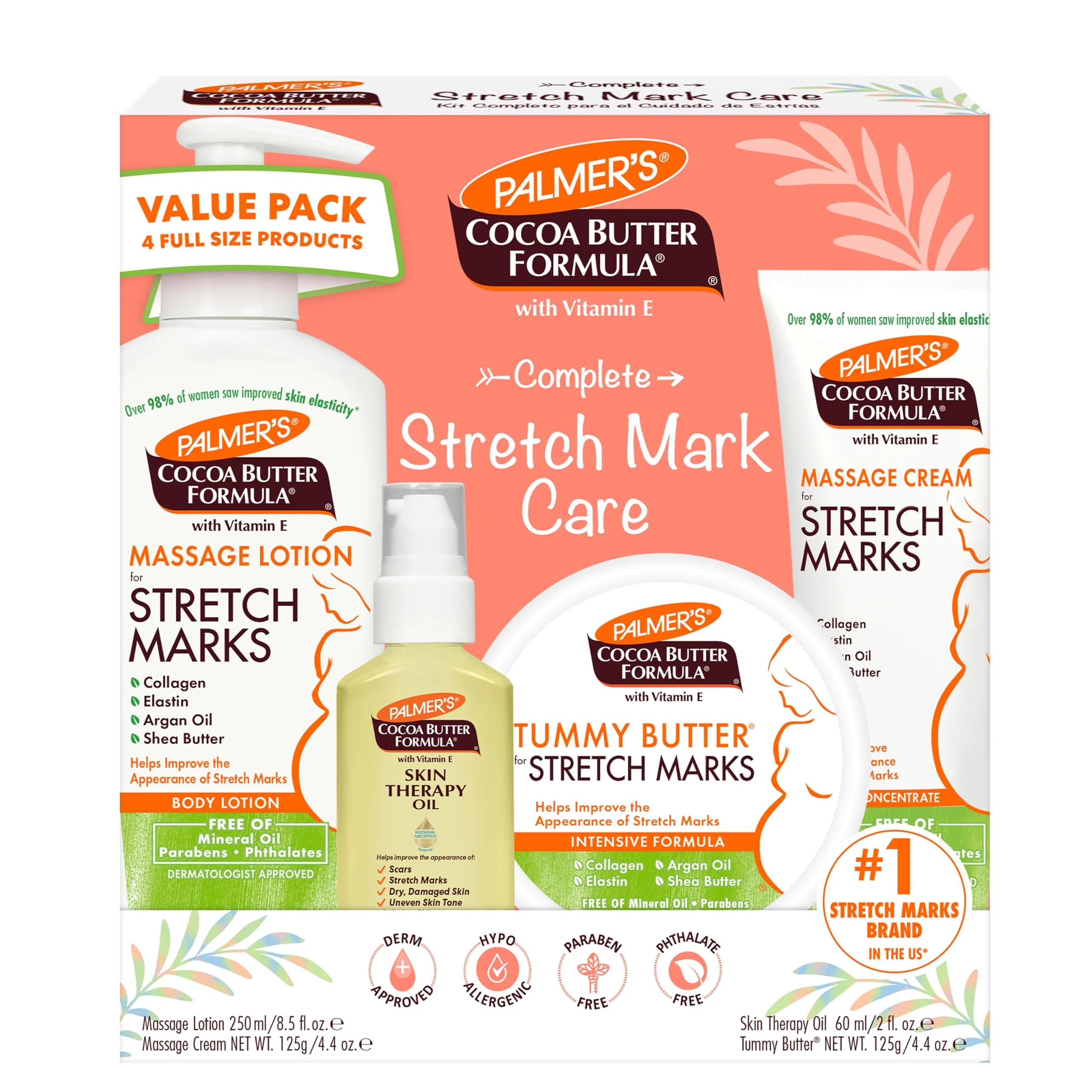 Palmer's Pregnancy Essentials Skin Care Kit, Cocoa Butter Formula (4 Piece) | Reduce Stretch Marks & Scars During Pregnancy