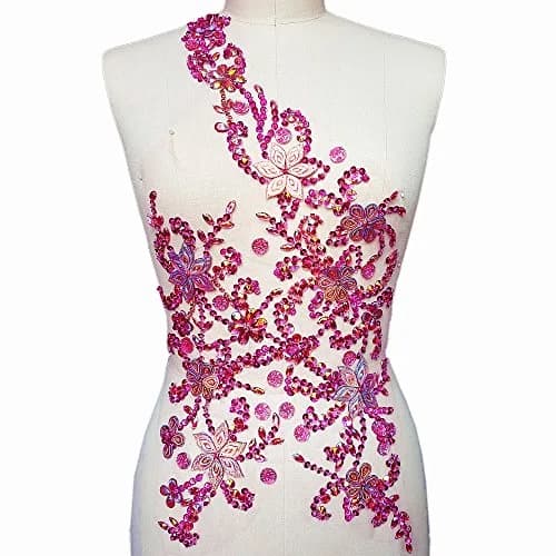 succi shan fabric_applique_patch 30x60cm | Beaded Crystal Rose Red AB Patch for DIY Wedding Dress thumbnail 1