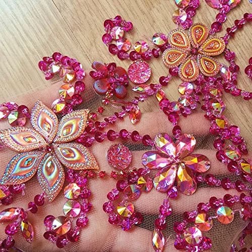 succi shan fabric_applique_patch 30x60cm | Beaded Crystal Rose Red AB Patch for DIY Wedding Dress thumbnail 5