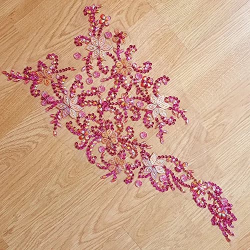 succi shan fabric_applique_patch 30x60cm | Beaded Crystal Rose Red AB Patch for DIY Wedding Dress thumbnail 3