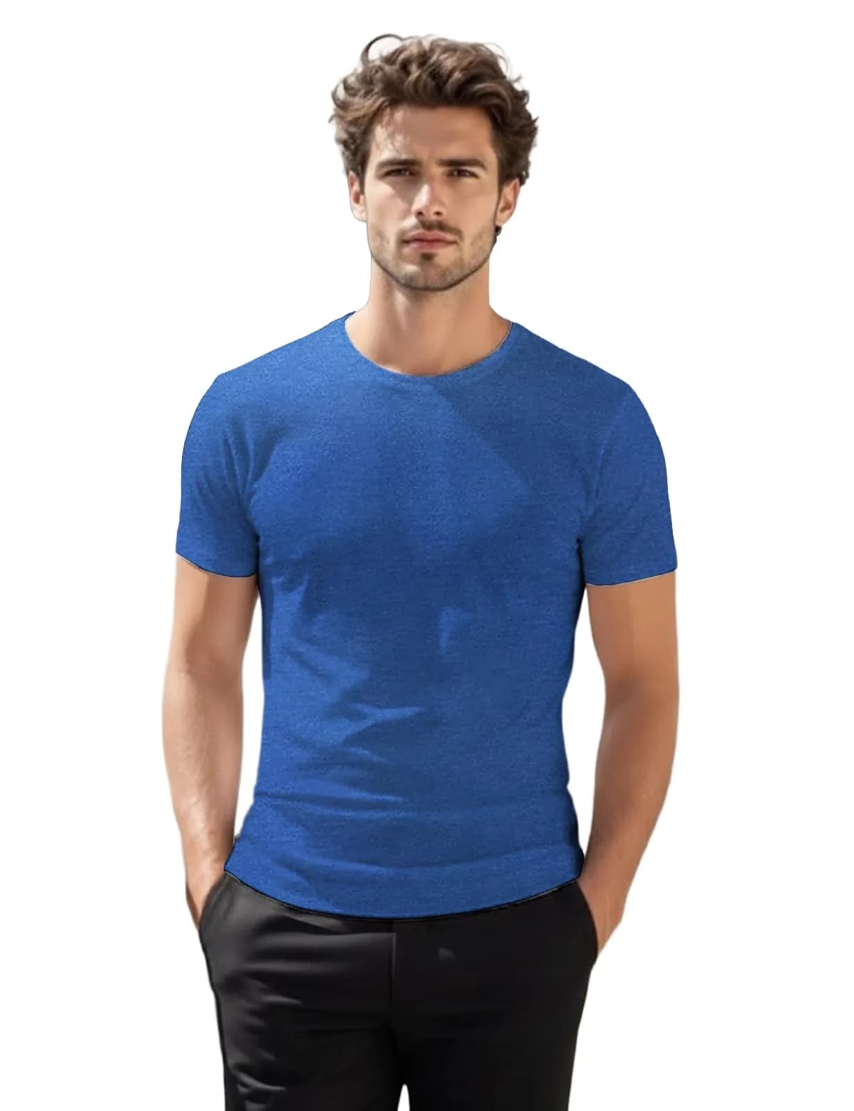 H2H Men's Soft Crewneck Shirts Ultra Blue XL | Comfortable Slim Fit for Daily Wear