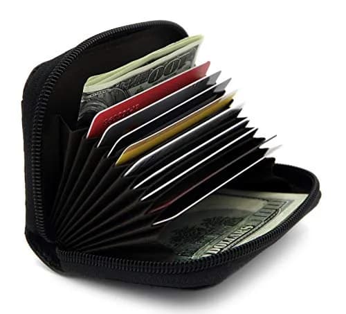 ZHOMA RFID Blocking Genuine Leather Credit Card Case Holder Security Travel Wallet - Black 11.9cm (4.5") | Protects Cards from Scans thumbnail 2