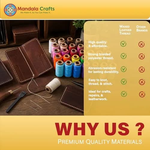 Mandala Crafts 200M 0.45mm Royal Blue Round Waxed Thread for Leather Sewing | Waterproof, Heavy Duty, 219 Yards thumbnail 2