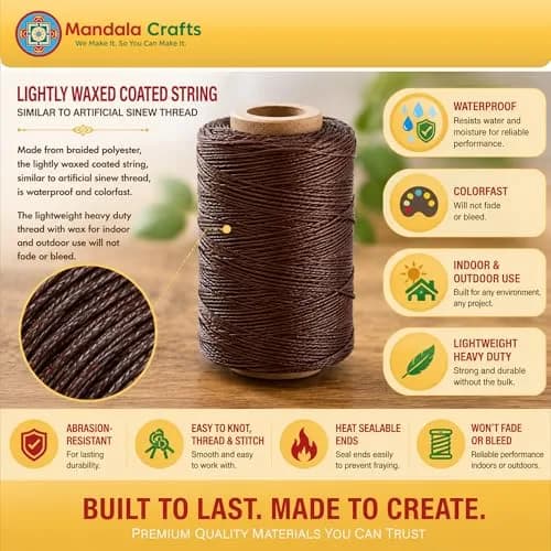 Mandala Crafts 200M 0.45mm Royal Blue Round Waxed Thread for Leather Sewing | Waterproof, Heavy Duty, 219 Yards thumbnail 3