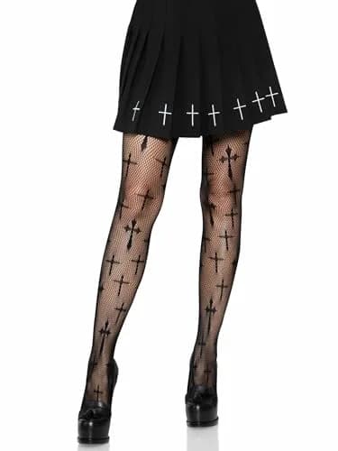 Leg Avenue Dark Alternative Fishnet Tights Worship Me One Size | Edgy Micro Net with High Waist Fit (70-120 chars) thumbnail 1