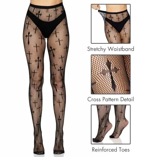 Leg Avenue Dark Alternative Fishnet Tights Worship Me One Size | Edgy Micro Net with High Waist Fit (70-120 chars) thumbnail 3