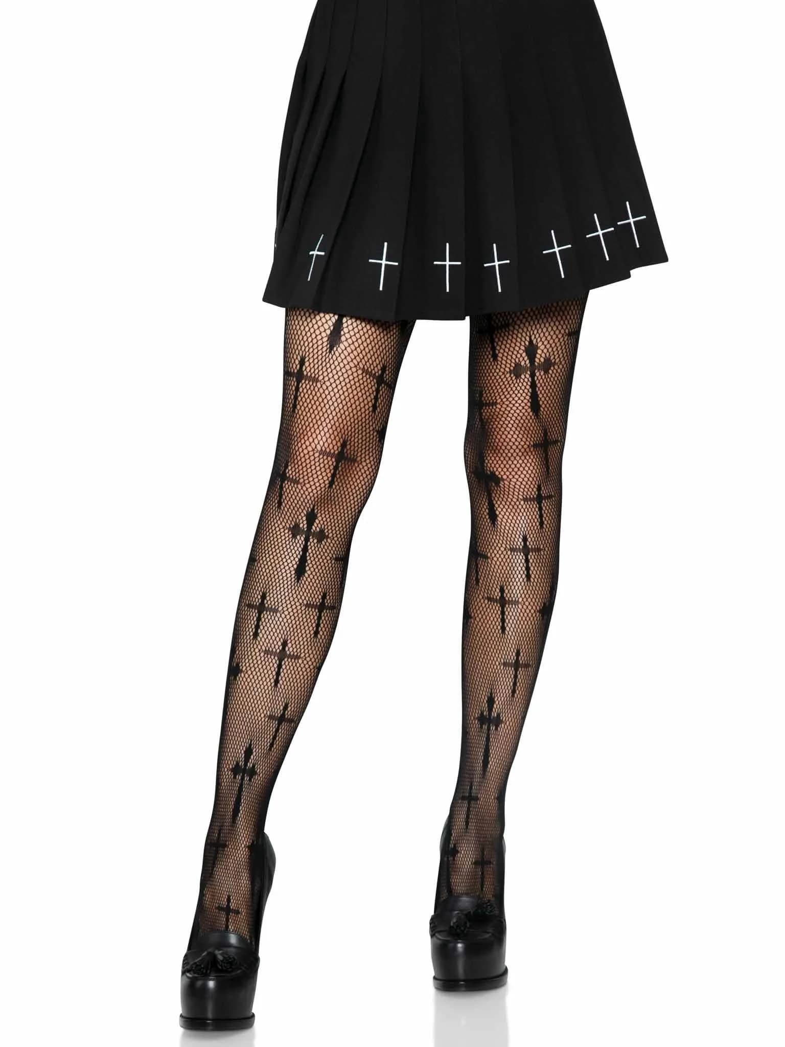 Leg Avenue Dark Alternative Fishnet Tights Worship Me One Size | Edgy Micro Net with High Waist Fit (70-120 chars) - main product image