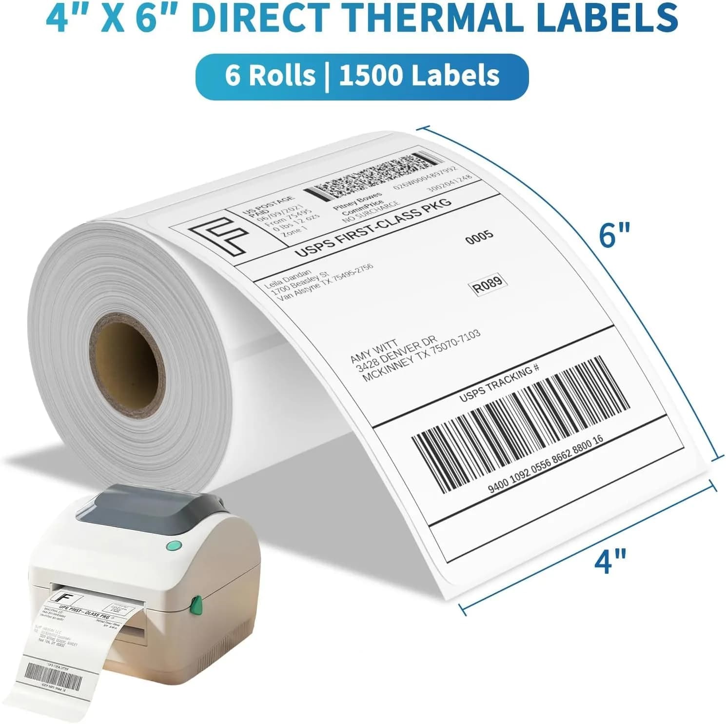 9527 Product 4"x6" Direct Thermal Shipping Labels, 1500 Labels (6 Rolls, 250/Roll) | Compatible with Zebra & Eltron Printers - view 3