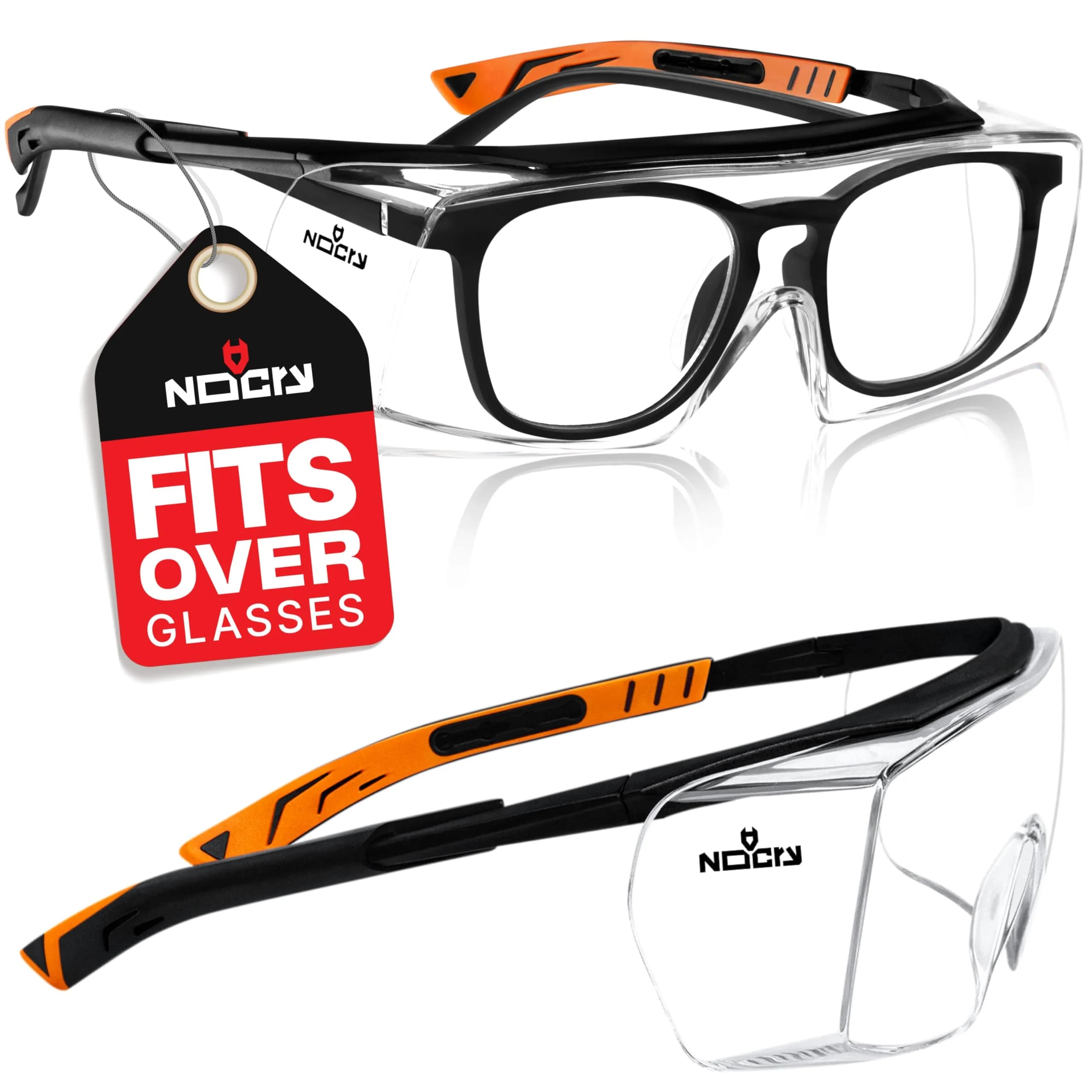 NoCry Safety Glasses Over Eyeglasses with UV Protection & Side Shields | ANSI Z87 Certified (110c) - main product image
