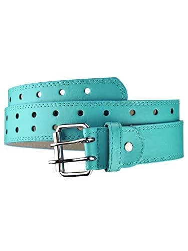 Eurosport Women's Thick Wide Leather Belt - BN9041 - Turquoise - Small | Adjustable 38mm Width, Faux Leather, Double Prong thumbnail 1