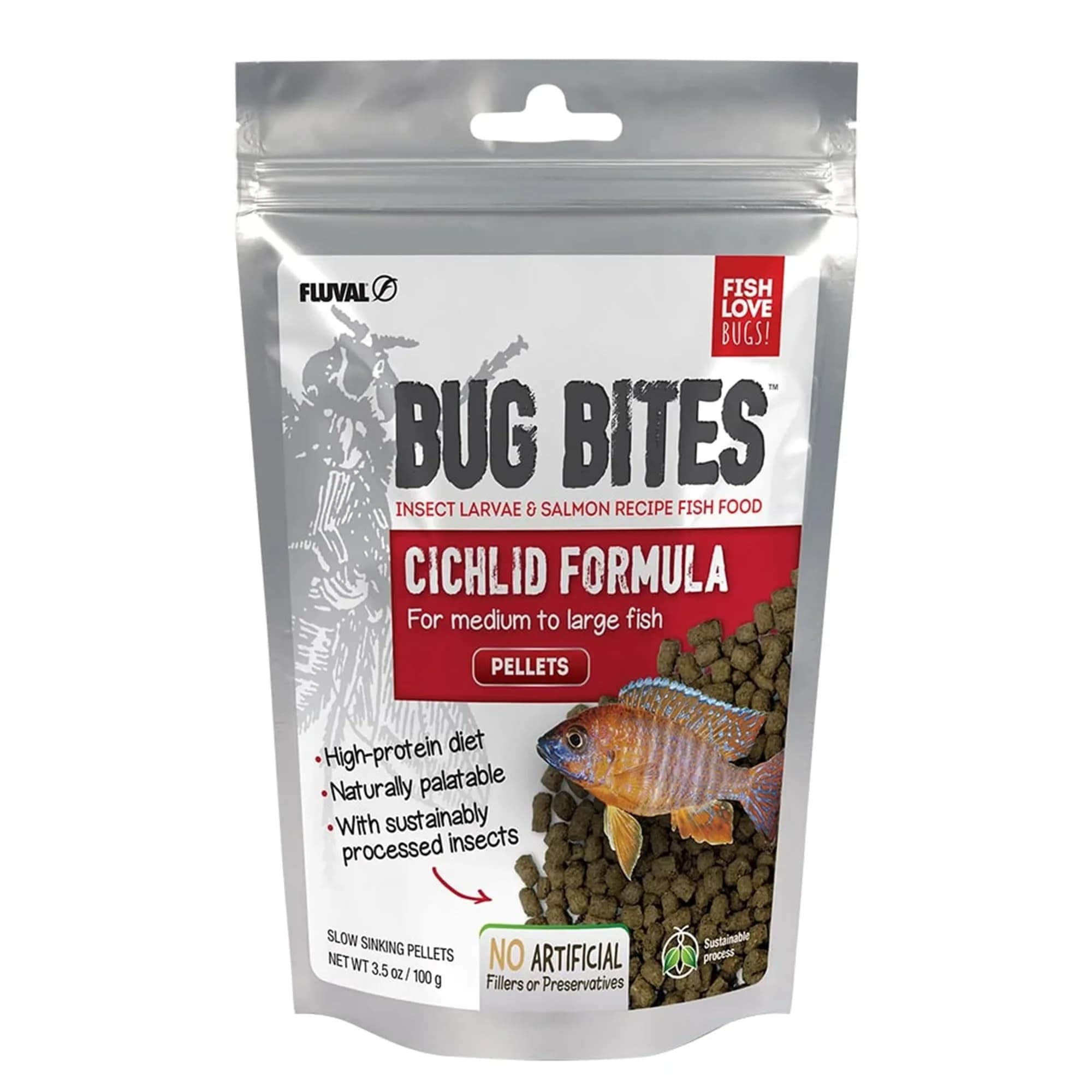 Fluval Bug Bites Cichlid Fish Food 3.53 oz | Insect-Based, Nutrient-Rich Fish Diet